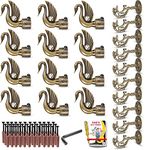 JKC Zinc Alloy Golden Peacock Curtain Brackets and Holder with Ancient Look for 1 Inch Pipe | Curtain Rod Holder and Curtain Holders Brackets for Home Decor | E-Book Included | Brackets-12 Holders-12