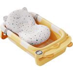 Foldable Baby Bathtub, Bathtub with Bath Cushion, Portable Bathtub with Drain Hole and Storage Shelf, Bath for Infants to Toddler, Baby Folding Bathtub for Newborn (Yellow)