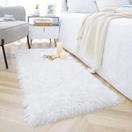 Housine®Imitation Sheepskin Rug | Bedroom Corridor Living Room Decor | Faux Fur Bedside Rug, Decorative Fur for Chair, Sofa, Bed (60x150 cm - 2x5 Feet - Runner, White)