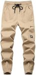 LOKTARC Boys Cargo Pants for Kids Drawstring Youth Cargo Twill Joggers Khaki 12-13 Years/Size 160