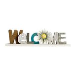 Rustic Wood Daisy Welcome Table Stand Sign Wood Kitchen Table Cabinet Decor, Rustic Wooden Block Letters Welcome Sign Primitive Farmhouse Decoration