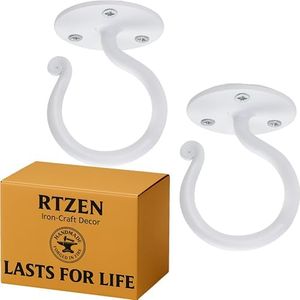 RTZEN White Ceiling Hooks for Hanging Plants - Wrought Iron Decorative Durable Thick Heavy Duty Indoor or Outdoor Hooks for Hanging Objects - Black Hooks for Outdoor String Lights - 2 Pack