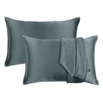 Riara Satin Silk Pillowcase Pillow Case Covers with Envelop Closure for Hair and Skin Home Bed Decor Set of 2 Pillowcase Free 3 Pc Scrunchie (Standard Size(20" 26"), Steel Gray)