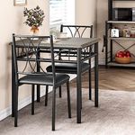 Amyove Dining Table Set for 2, Kitchen Table and Chairs for 2, Metal and Wood Square Dining Room Table Set with 2 Upholstered Chairs, 3 Piece Kitchen Table Set for Small Space, Apartment, Rustic Grey