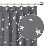 Deconovo Kids Blackout Curtains Star Printed Thermal Insulated Pencil Pleat Curtains for Bedroom 46 x 90 Inch Grey Two Panels