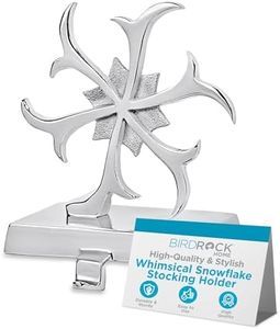 BIRDROCK HOME Whimsical Snowflake Stocking Holder for Mantle – Weighted Metal Hooks for Christmas Stockings – Sturdy Hangers for Fireplace, Shelf, Stairs – Heavy Modern Stand for Hanging Socks –Silver
