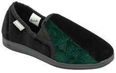 DUNLOP Duncan Mens Velour Twin Gusset Slippers (Black/Green, UK 9)