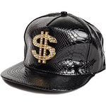 Hip Hop Leather Baseball Cap for Men Women - Adjustable Flat Snapback Unisex Hat (Rock Punk Style) Black