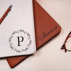 Personalized Zippered Vegan Leather Portfolio Padfolio – Custom Refillable Notepad Binder for Business & Resume – Letter‑Size Organizer with Card Slots, Pen Loop & Multiple Colors