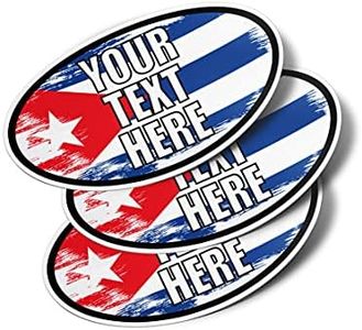 Personalized Cuba Oval Vinyl Bumper Stickers (3 Pack) (6" - Cuban Flag- Custom Text)