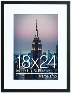 Frame Amo 18x24 Black Picture Frame, White Mat with 12.5x18.5 opening for 13x19 Image, 1 Inch Border, Acrylic Face (1)