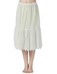 BEAUTELICATE Half Slip Underskirt for Women 100% Cotton A-line Petticoat with Lace Embroidery Summer Skirt Extender Anti-static Underslips(Anglaise Lace - Cream - 70cm, M)