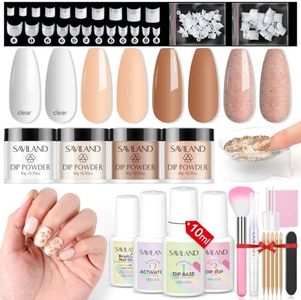 SAVILAND Dip Nails Powder Starter Kit with Tips: Brown Nude Clear Glitter 4 Colors with Dip Powder Liquid Set Base Top Coat Activator Brush Saver Dip Nail Kit for Beginner French Manicure DIY Home