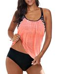 Bsubseach Tankini Bathing Suit for Women Swimsuit 2 Piece Swimwear Round Neck Tops and Triangle Briefs Pink L