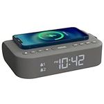 i-box Alarm Clocks Bedside, Radio Alarm Clock with Wireless Charging, Bluetooth Speaker, Fast Qi Wireless Charger, Mains Powered, FM Radio, USB Charging Port, Dimmable, Non Ticking, LED Display