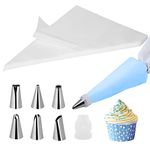 Bigqin 13.7 Inch 100pcs Large Disposable Piping Bags and Nozzles Set of 6 Pcs with Converter, Anti Burst Non-Slip Thicken Icing Piping Pastry Bags for Cookies Cake Decorating Supplies Bags Clear