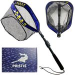 Pristis 12'' Depth Floating Lightweight Fishing Net with Telescopic Pole Handle, Rubber Coat Landing Net Freshwater Saltwater, 39'' Foldable Extendable Dip Net, Boat/Kayak Fish Net for Catch Release