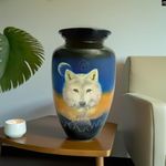 Cremation Urns- Lovely Wolf with Moon Adult Urn –Best Urn for Human Ashes – Funeral Urn (Adult (200 lbs) – 10.5 x 6 “ , Wolf Cremation Urn)