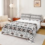 Western Aztec Print Kids Bed Sheet Set Twin Size,Geometric Brown Striped Sheet Set Kids Teens,Bear Plant Exotic Boho Abstract Art Bedding Decor Set with 1 Flat & 1 Fitted Sheet with 1 Pillow Sham