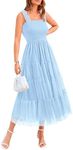 BTFBM Women's 2025 Summer Midi Dress Casual Sleeveless Square Neck Smocked Ruffle Tulle Party Wedding Guest Dresses(Light Blue, XX-Large)