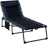 Outsunny Folding Chaise Lounge w/ 5-level Reclining Back, Outdoor Tanning Chair Lounge Chair w/Padded Seat, Side Pocket, Headrest, Carry Strap, for Beach, Yard, Patio, Blue