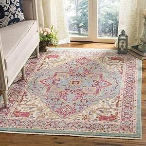 SAFAVIEH Sutton Collection 9' x 13' Aqua / Multi SUT406J Boho Chic Medallion Distressed Area Rug