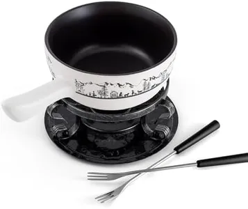 Swissmar Heidi Cheese Fondue Set - 2.8 QT / 2.65 L - Ceramic Fondue Pot with Rechaud, Fondue Burner, 6 Forks & Recipe Card - Ideal for Melting Cheese, Chocolate & Caramel - White