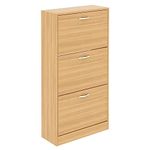 Vida Designs 3 Drawer Shoe Cabinet Cupboard Shoe Storage Organiser Pull Down Wooden Furniture Unit (Pine)