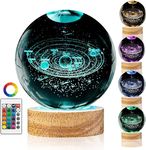 3D Planet Crystal Ball Night Light 3.15in Solar System Crystal Ball 16 Colors Night Light with Wooden Base Snow globe Glass Laser Engraved Gift for Women Kids Friends Family