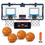 VROGTIK Indoor Double Shot Basketball Hoop - Over The Door with LED Light, Electronic Scoreboard, 4 Balls - Wall Mount Toy Mini Hoop for Bedroom for Kids