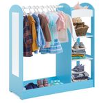COSTWAY Kids Dress up Storage, Children Wardrobe with Mirror, Clothes Rail and 3-Tier Shelves, Child Wooden Organizer Costume Closet for Boys Girls Gift (Blue)