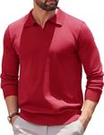 COOFANDY Mens Knit Polo Shirts Long Sleeve Polo Collared Sweaters Classic 3 Button Pullover