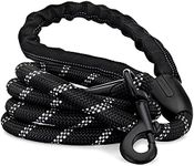 Strong Dog Leash, Reflective Rope, Chew Resistant Paracord for Medium and Large Dogs, Durable Metal Clasp, Attaches to Pet Collar (5 Foot, Black)