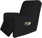 Easy-Going 4 Pieces Microfiber Stretch Recliner Slipcover – Spandex Soft Fitted Sofa Couch Cover, Washable Furniture Protector with Elastic Bottom for Kids, Pet(Recliner, Black)