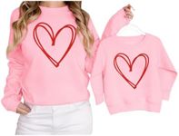 BOUTIKOME Mommy and Me Valentines Outfits Love Heart Graphic Family Matching Sweatshirt Long Sleeve Pullover Shirt Top, Kid-pink, 2-3 Years