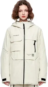 HIGH EXPERIENCE Ski Jacket Snowboard Coat Snow Winter Waterproof Insulated Windproof Baggy Warm Hooded Jacket for Men Women (US, Alpha, X-Small, Regular, Regular, Beige)