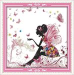 YEESAM ART Cross Stitch Kits Stamped for Adults Beginner Kids, Butterfly Fairy Girl Flowers 11CT 43×43cm DIY Embroidery Needlework Kit with Easy Funny Preprinted Patterns Needlepoint Christmas (Fairy)