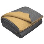 LYHome Travel Blanket - Extra Warm Picnic Throw, Bed Camping Outdoor 80% Wool Blankets, Cozy Soft Throws, Military Army and Garden Outside Use (59x84 in | 150x215 | Gray - Mustard Double-sided)