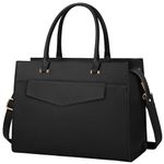 RAINSMORE Laptop Bags for Women 15.6 Inch Ladies Tote Bag Leather Designer Laptop Handbag Large Work Bag with Envelope Clutch Bag for Office School Black