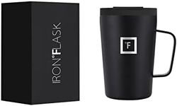 IRON °FLASK Grip Novelty Coffee Mug - Leak Proof, Vacuum Insulated Stainless Steel Bottle, Double Walled, Thermo Travel, Hot Cold, Water Metal Canteen - Midnight Black, 12 Oz - Rubber Bottom