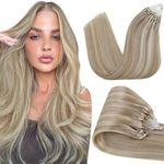 Hetto Micro Ring Hair Extensions Ombre Micro Bead Human Hair Extensions Blonde Micro Link Hair Extensions 20 Inch #17 Dirty Blonde Highlight #23 Light Blonde 50g 50 Strands