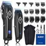 GLAKER Professional Hair Clippers Men + T-Blade Trimmer Kit - Cordless Hair Cutting Kits with 13 Premium Guards, Complete Barber Kit with Large LED Display for Mens Grooming