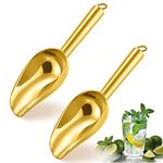 Herogo 3oz Mini ice Scoop Set of 2, Small Stainless Steel Scooper for Candy/Flour/Bean/Pet Food/ Ice Cube, Metal Utility Scoops for Kitchen Bar Party Wedding, Dishwasher Safe & Heavy Duty, Gold