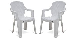 SkyGlamour Supreme Mark Designer Relax Plastic Arm Chair for Living Room | Garden | Balcony | Indoor&Outdoor Use |Plastic Chair Set of 2 White | Color: Milky White; Set of 2