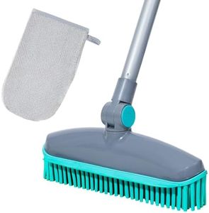 180°Rotating Head Rubber Broom with Squeegee for Pet Hair Removal - 51" Iron Handle Fur Remover Rake Brush for Carpet, Hardwood & Tile Floors, Includes Pet Hair Removal Gloves (Blue)