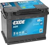 Car Battery EK600 12AV 60AH AGM Exide Start Stop,black,Large