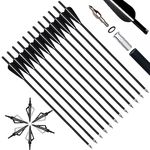 VNAKER 20 Inch Carbon Crossbow Bolts 12 Pack and Hunting Broadheads 6 Pack, Carbon Crossbow Arrows for Hunting and Outdoor Practice