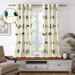 Story@Home Curtains 5 Feet Long, 100% Cotton Window Curtains Canvas Fabric Tieback, Humming Bird Print Off White and Blue| 118 cm X 152 cm, 1 Piece