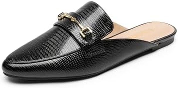 DREAM PAIRS Women's Flat Mules Buckle Pointed Toe Backless Slip on Slides Loafer Shoes,Size 7,Black-Snake,DML212