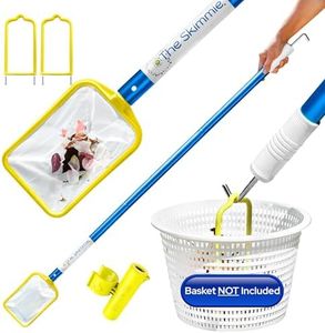 The Skimmie (Long Version) Pool Skimmer Net & Pole 53" with Stainless Steel Hook, Two Skimmer Basket Handles, Fine Mesh Net & Skimmie Dip - Hands-Free Removal of Debris, Bugs, Frogs, Small, Animals